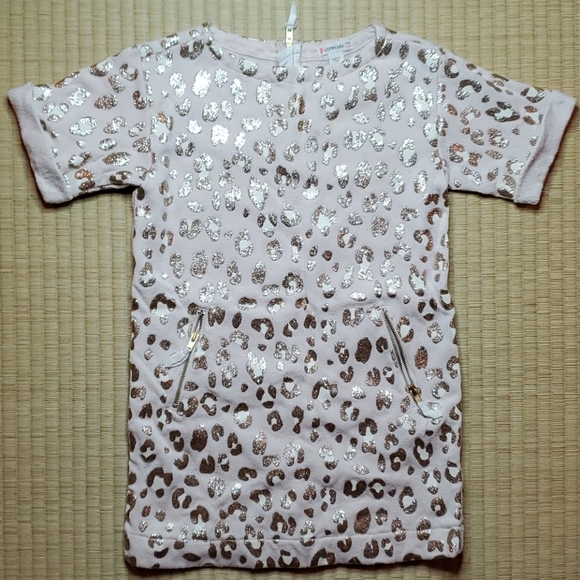J.Crew Crewcuts Glitter Gold Cheetah Fleece Terry "T" Dress - Picture 1 of 5